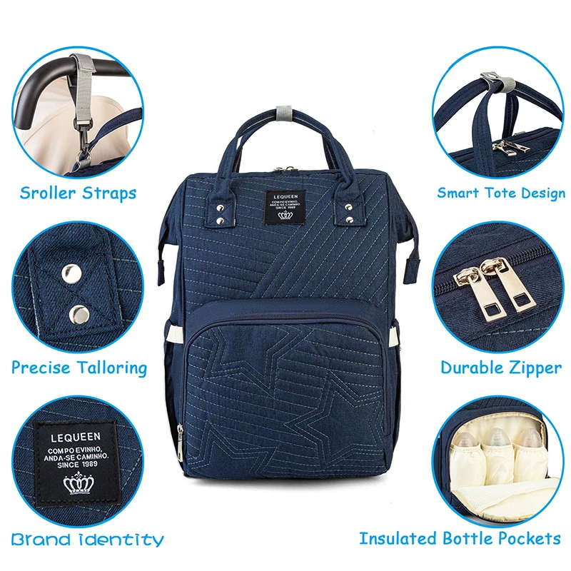 LEQUEEN Mommy Diaper Bag For Babies Large Capacity Organizer Waterproof Wide Opening Travel Backpack Mummy Baby Nappy Bag 5