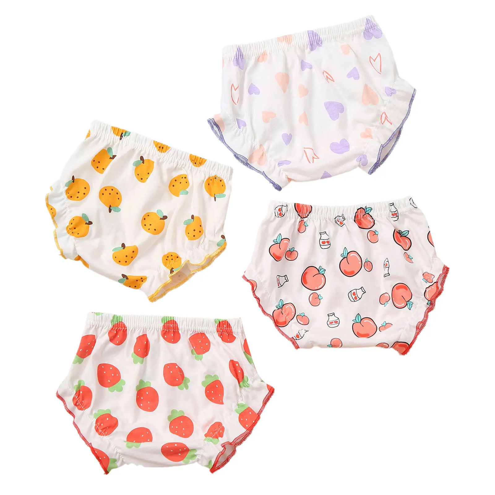 Infant Baby Girls 4Pcs Cotton Bloomers Panties Summer Cute Flower Fruit Print Ruffle Bloomer Diaper Covers Underwear Underpants
