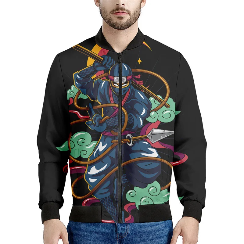 thumbnail image 1 of Chaqueta de dardos ninja japonesa con estampado 3D para hombre, chaqueta con cremallera, chaqueta deportiva informal de calle con cremallera, sudadera bomber para primavera y otoño para niños, 1 of 5