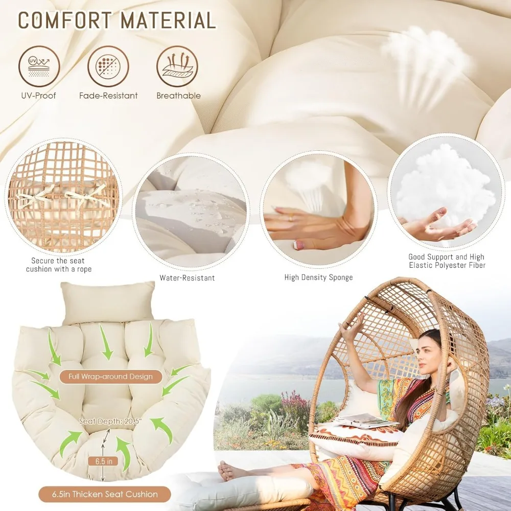 Egg Chair with Footrest Outdoor Wicker Patio Egg Chairs with Ottoman for Indoor Bedroom Outside Porch Deck Backyard Garden 6
