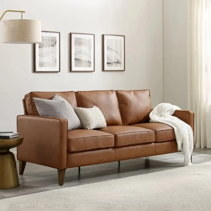 

LISM Leather Sofa, Saddle Brown