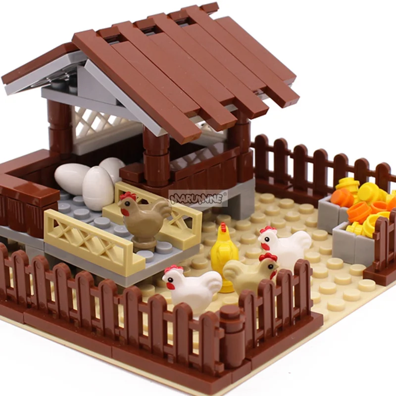 Marumine Farm Chicken Building Blocks Classic Construction MOC Bricks Set Assembling House DIY Model Kit Compatible with 95342pb