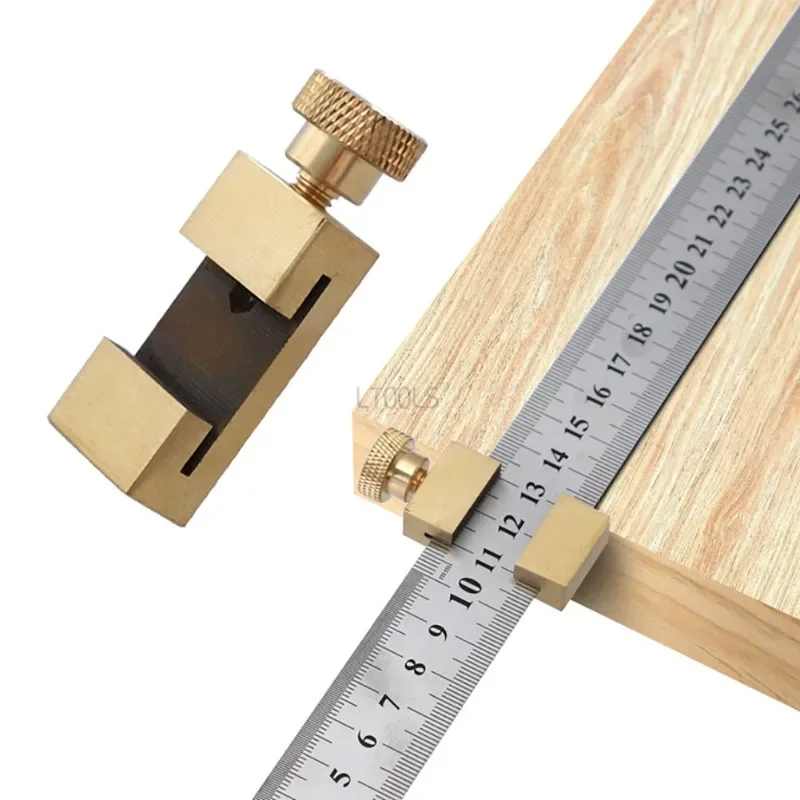 New Adjustable Steel Ruler Positioning Block Angle Marking Gauge Brass Line Scriber Ruler Fixed Position Wood Measuring Tool DIY hongdui 100mm 4inch kerfmaker table saw slot adjuster mortise and tenon tool woodworking movable measuring block description