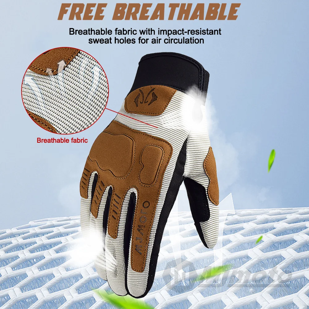 Breathable Black & Brown Summer Motorcycle Riding Gloves