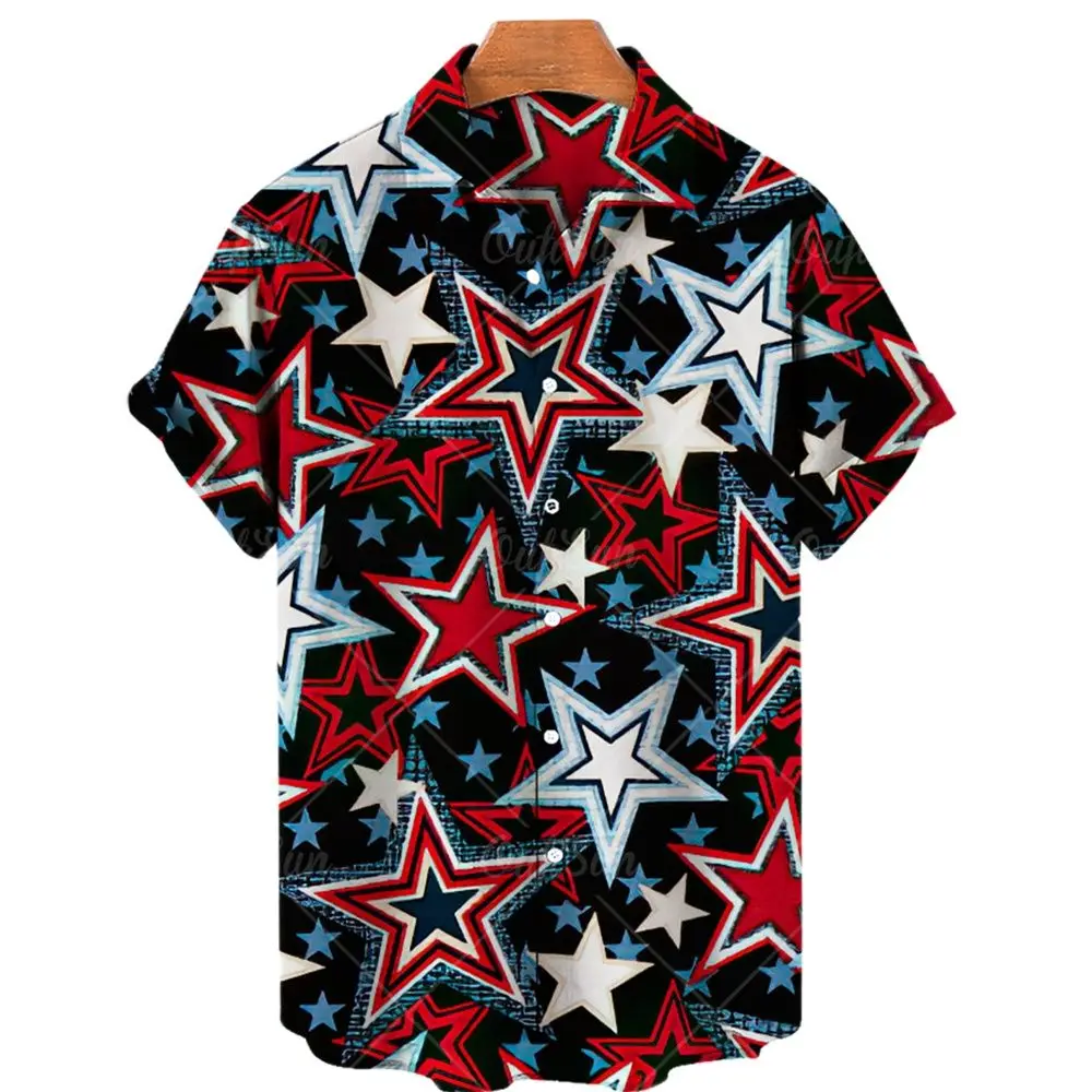 2022 Hawaiian Shirt for Men American Flag Print Shirt Summer Casual Fashion Short Sleeve Trendy Cool Single Breasted Top 5XL