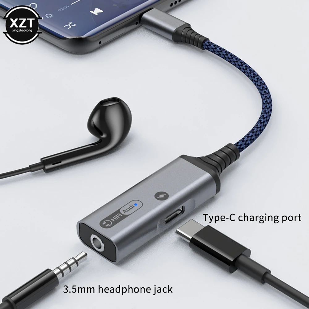 Adaptador Auriculares Tipo C a 3.5mm/TC Cable Conector Cargador Gris Audio