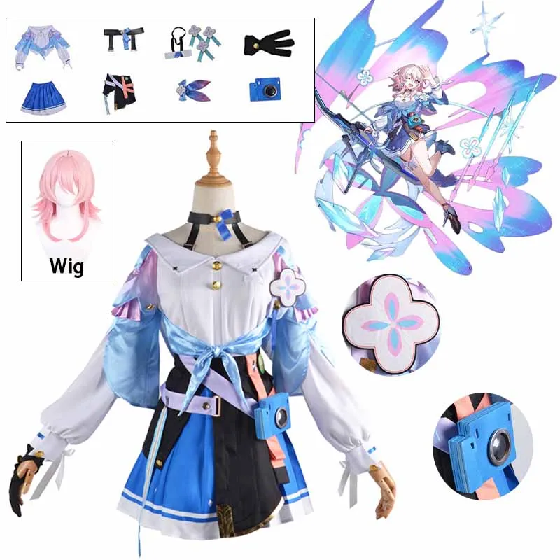 

Game Honkai: Star Rail 7th March Cosplay Costumes Uniform Outfit Halloween Party Women Pink Wig March 7th Cosplay Costume Wigs