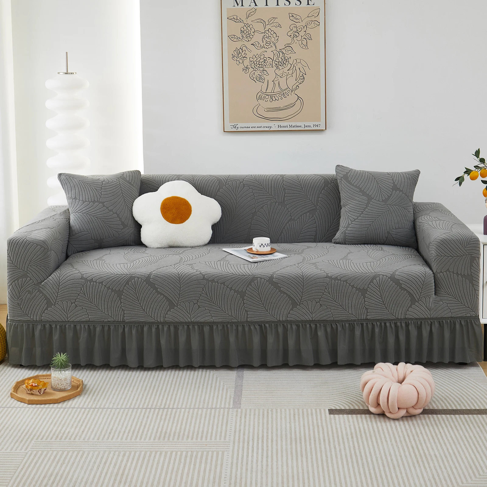 Shaece Leaf Jacquard Pleated Skirt Set Sofa Cover for Living Room Four Seasons Universal Fit Sofa Protector
