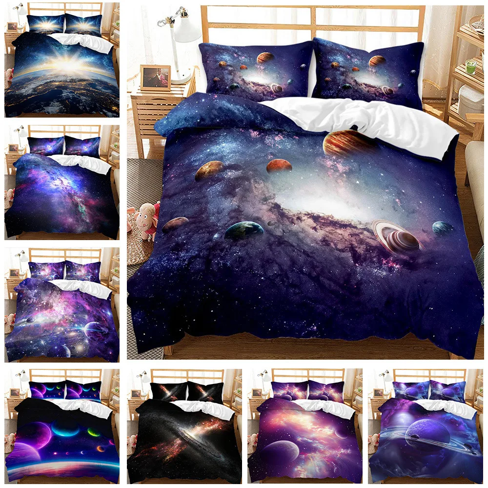 UK Dream Galaxy Planet Duvet Cover Space Bedding Sets With Pillowcase All Sizes 