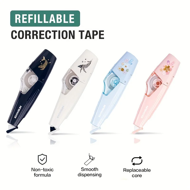 KHINSUN Refillable Correction Tape with Refill Pen Style White Out Corrector School Office Correction Supplies