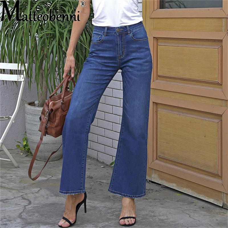 women's clothing stores Women's Jeans Baggy Jeans For Women 2022 Mom Jeans High Waist Blue Loose Washed Fashion Wide Leg Denim Pants Vintage Streetwear bell bottom jeans