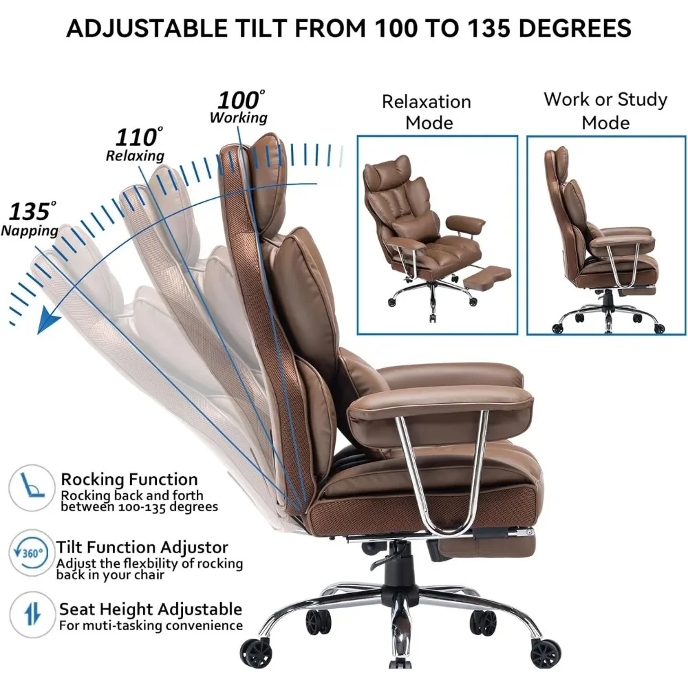 NEW-Big and Tall Office Chair with Foot Rest 400lbs – PU Leather Executive Office Chair with Lumbar Support & Leg Rest, Heavy-Du