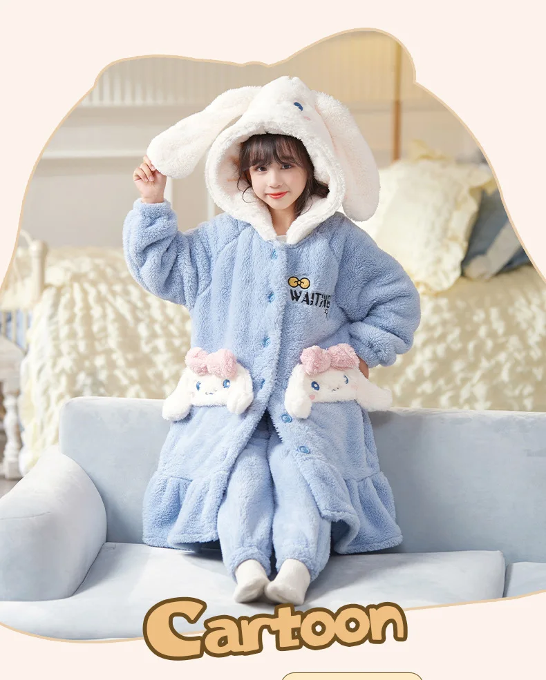 Sanrio Pajamas Kawaii Anime Kuromi Cinnmoroall Cute Girl Coral Fleece Keep Warm Tracksuit Sweet Girl Plush Pajamas Suit New