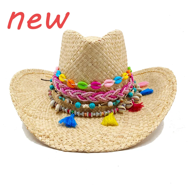 

Raffia Western Cowboy Straw Hat Summer New Sun Protection Visor Hat Men and Women Cowboy Hat Dopamine sombrero vaquero