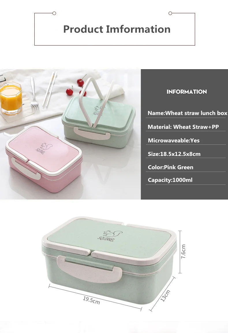 Description Picture 3 of itemWheat Straw Lunch Box for Kids Cartoon Bento Box Portable Eco-friendly Food Container for Picnic School Microwavable 1pc