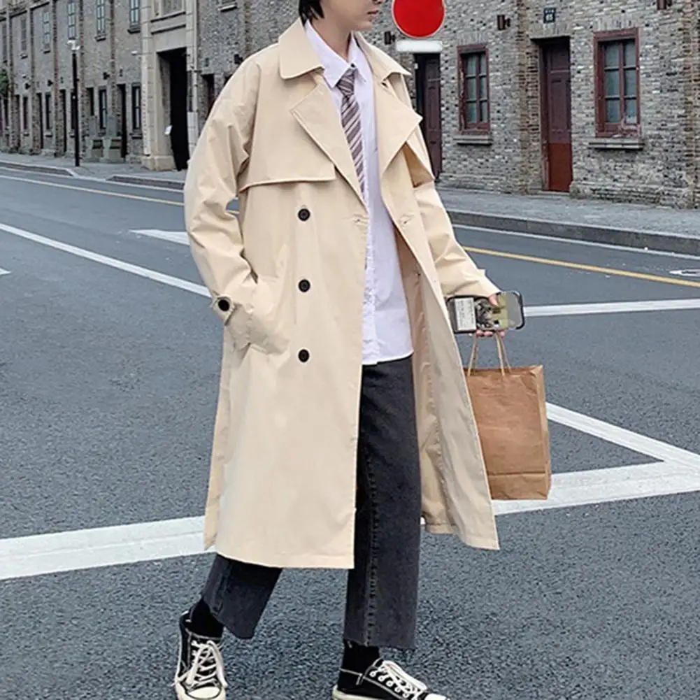 Men Oversized Double Breasted Turn-down Collar Winter Trench Coat for Street