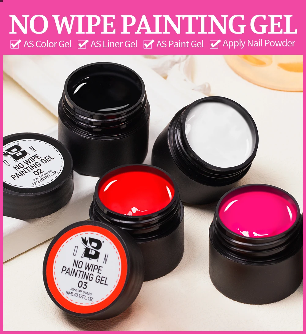 Description Picture 2 of itemBOZLIN 5ml No Wipe Painting Gel Nail Art Professional Nail Paint Color Gel Polish Semipermanent Black White Color Varnish