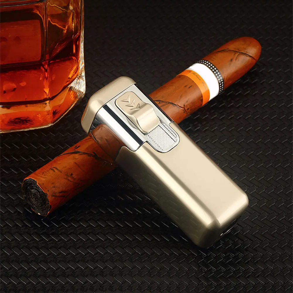 Creative Strong Firepower Butane Gas Lighter Turbo 4 Torch Blue Flame High Pressure Jet Straight Cycle Cigar Lighter Men's Gift