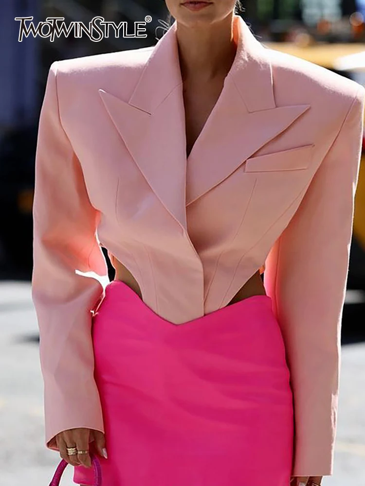 

TWOTWINSTYLE Solid Temperament Bodysuits For Women Notched Collar Long Sleeve Tunic Slimming Bodysuit Female Fashion Clothing