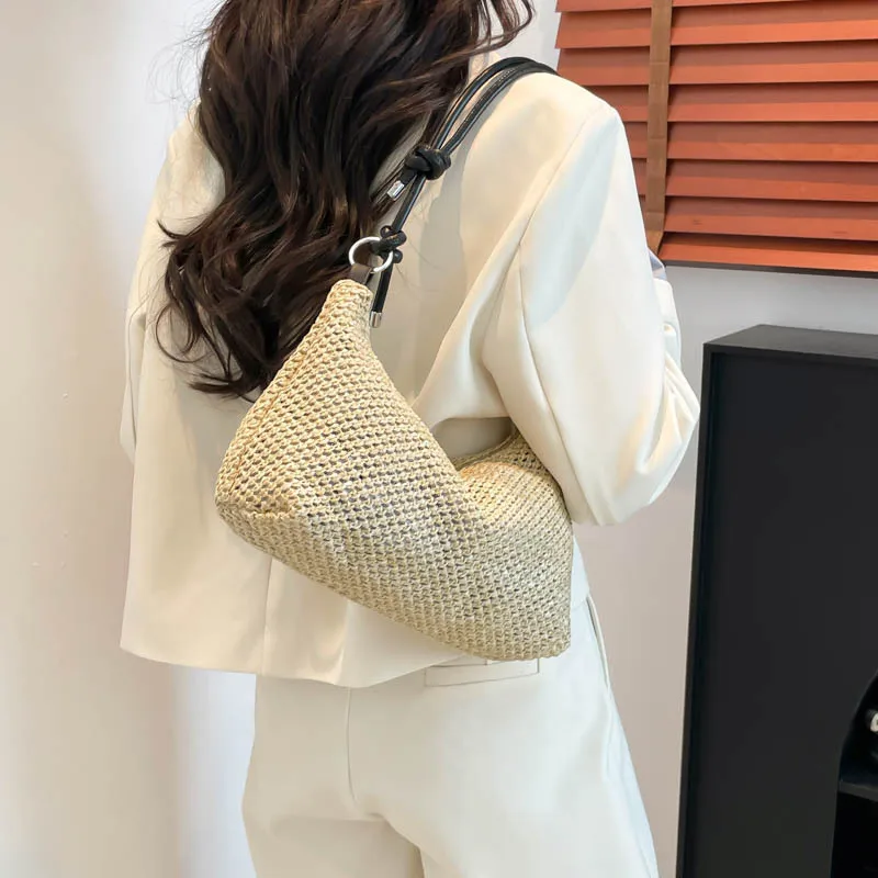 Summer Ladies Straw Bag Fashion Woven Rattan Handmade Braid Tote Large Capacity Summer Beach Handbag for Women Girls