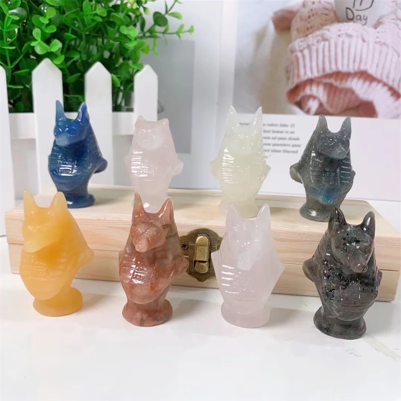 

5.5cm Natural Crystals Gem Mineral Anubis Cartoon Carving Healing Reiki Creative Fun Home Decoration Craft Gift