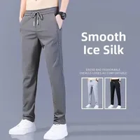 Men's Summer Thin Straight Leg Loose Casual Pants Ice Silk Drapey Qui Dry Sports Trousers Youth Active Sle Long Pants