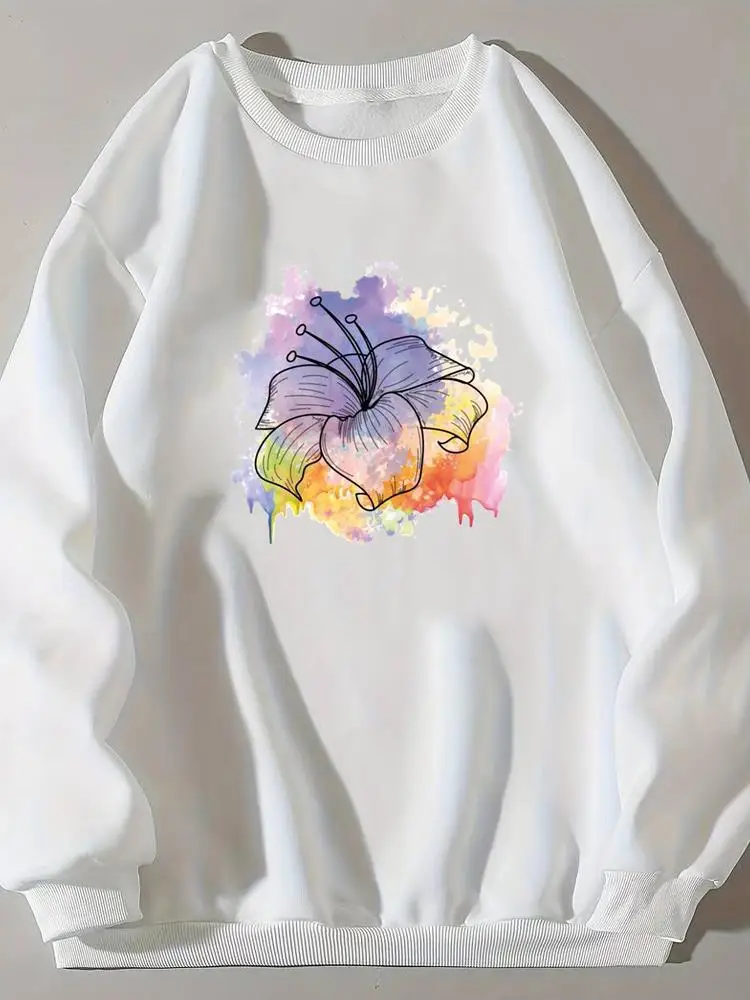 

Women Fashion Watercolor Cartoon Cute Clothing Fleece Long Sleeve Print Sweatshirts Clothes Ladies Graphic Pullovers