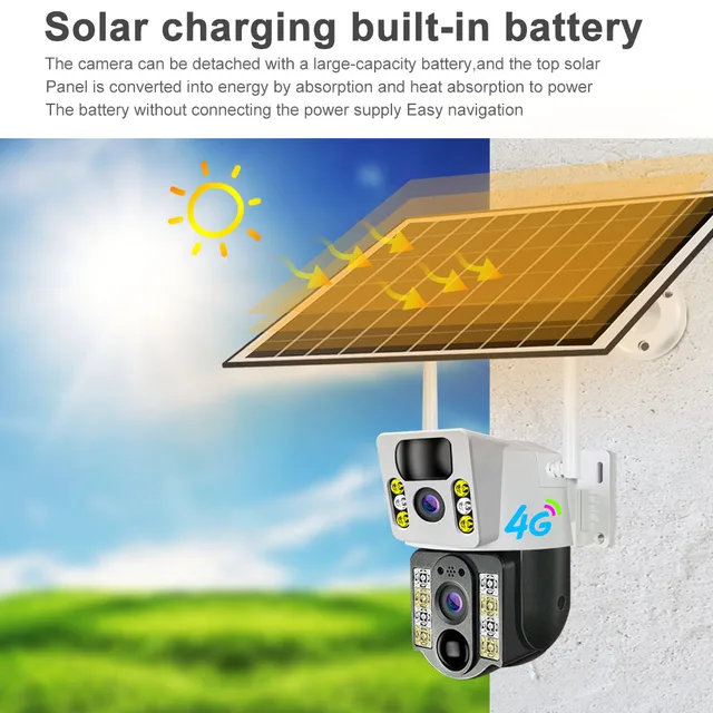 V380 Wireless 4G Sim Card Solar Camera 4K 8MP Dual Lens WiFi Surveillance Camera PIR Security Outdoor Waterproof IP PTZ CCTV 2