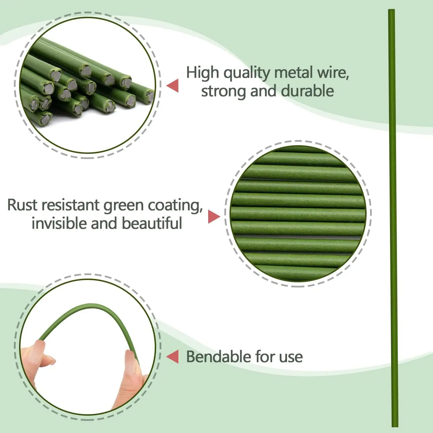 40cm Plant Stakes Garden Green Bendable Single Stem Plant Support Stakes Indoor and Outdoor Plants Floral Support