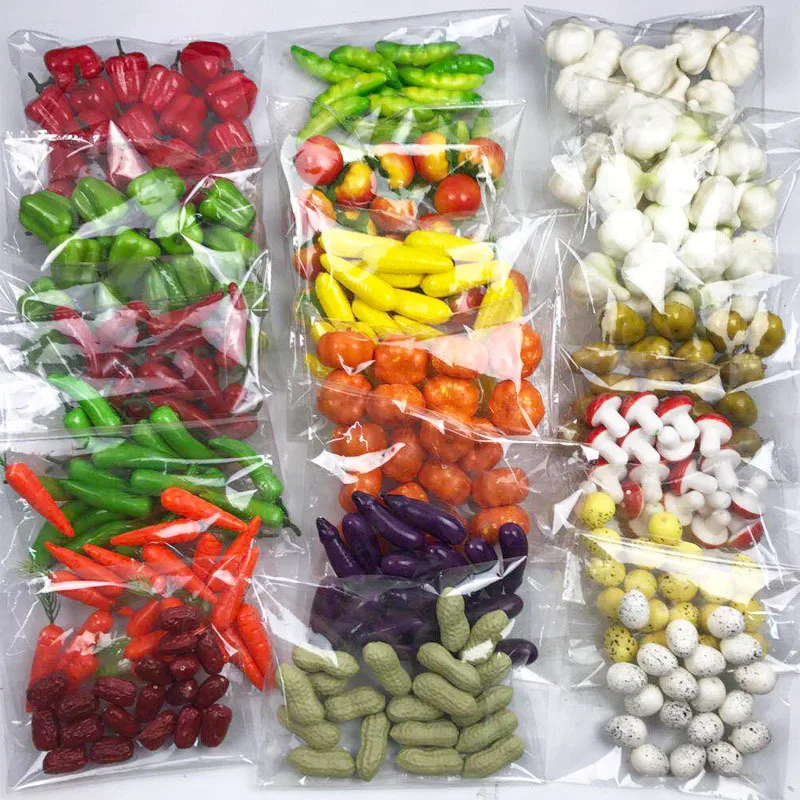 5pcs Mini Artificial Fruits Vegetables Apple Pear Peach Banana Orange Lemon Pepper Chilli Potato Tomato Home Kitchen Decoration