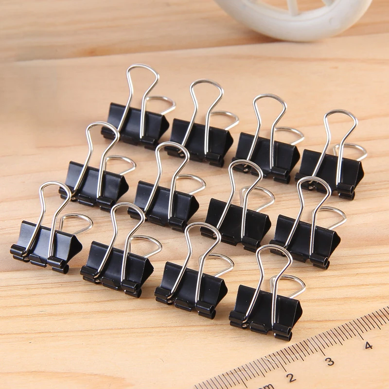 30/60Pcs 블랙 메탈 바인더 클립 다기능 롱 테일 클립15mm 편지 용지 클립 사무용 문구 용품 바인딩