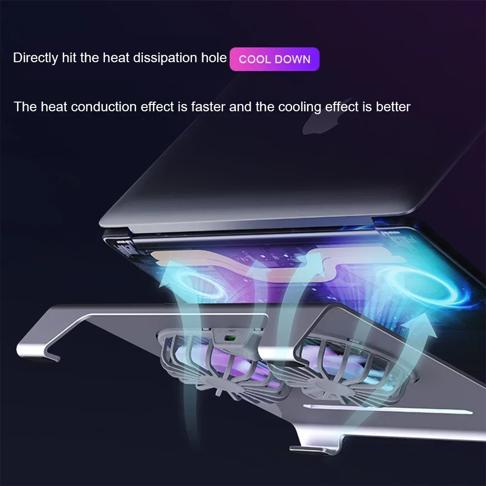 Almofada de Refrigeração para Laptop Suporte de Alumínio com Fans e Porta Usb para Mac Notebook Computador - Imagem 4