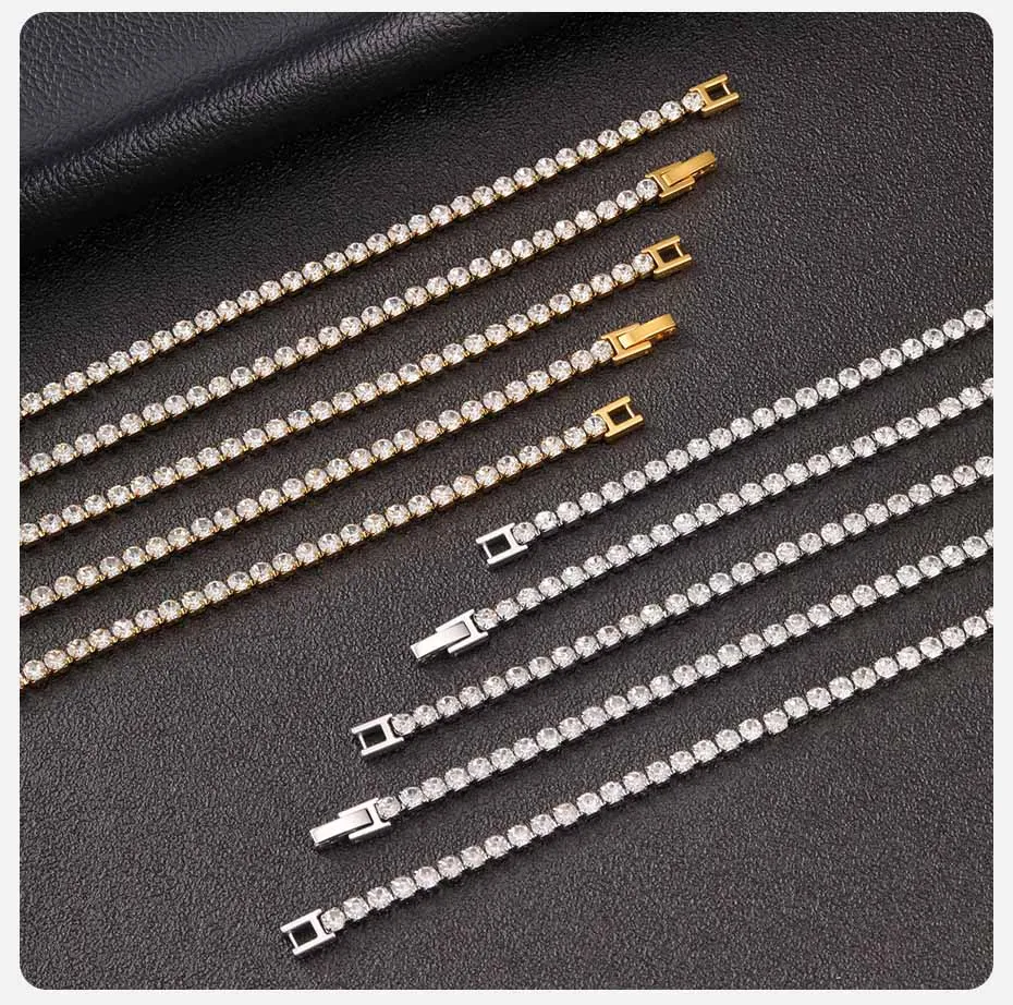 Vnox Gold- und Silberfarbene Zirkon-Tenniskette Halskette aus Edelstahl Glänzende Gliederkette 40-75cm Modeschmuck Geschenke für Frauen und Männer – Detail 6