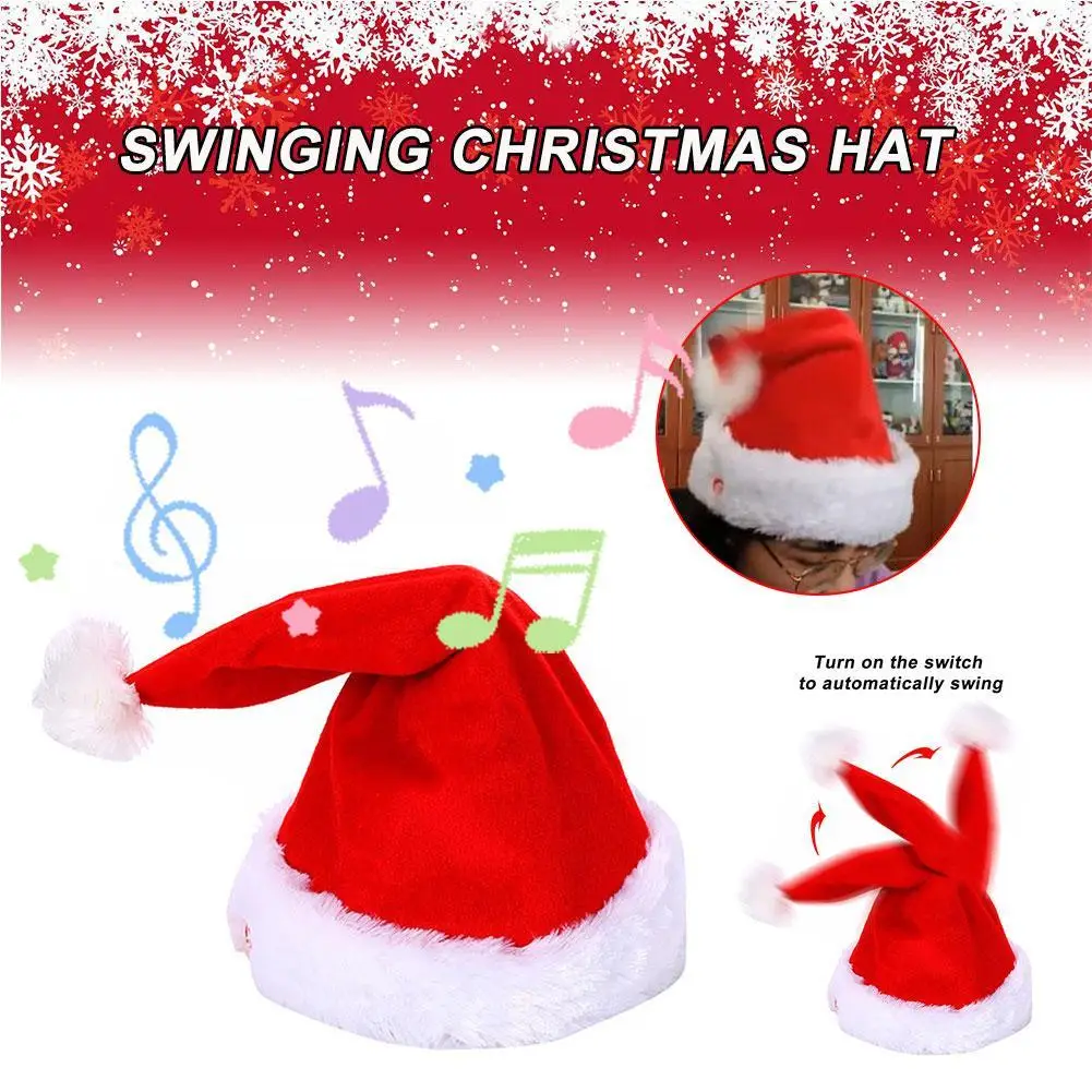 

Merry Christmas Singing And Dancin Moving Santa Hat Funny Hat Xmas Gift Plush Velvet Christmas Cap In Traditional Red White