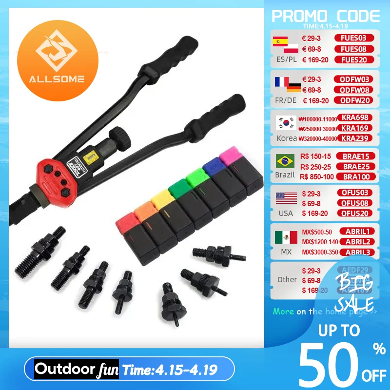 

ALLSOME BT-607 16" Manual Riveter Gun Hand Rivet Tool Kit Rivet Nut Setting Tool Nut Setter M3/M4/M5/M6/M8/M10/M12