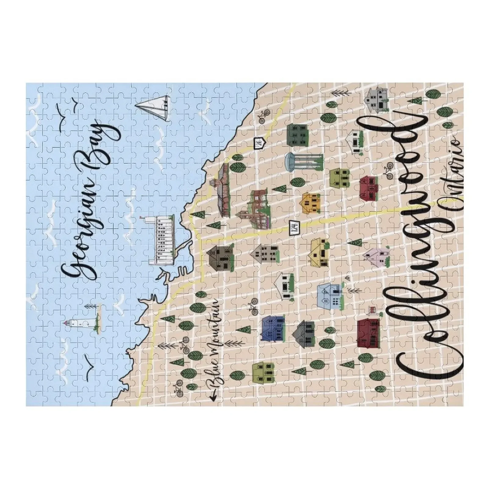 Map of Collingwood, Ontario Canada Jigsaw Puzzle Customizable Child Gift Photo Personalized Gifts Wooden Boxes Puzzle