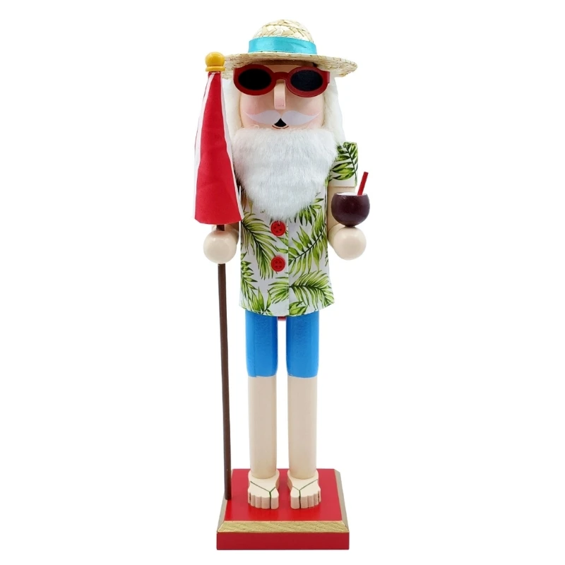 

N7MD Festive Handmade Nutcrackers 38cm Tall Santa Floral Shirt Straw Hat