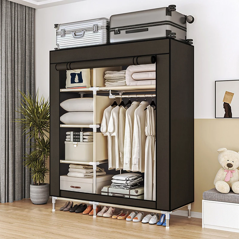 Simple wardrobe household bedroom cloth wardrobe sturdy and durable assembly simple modern all steel rack wardrobe cloth wardrobe