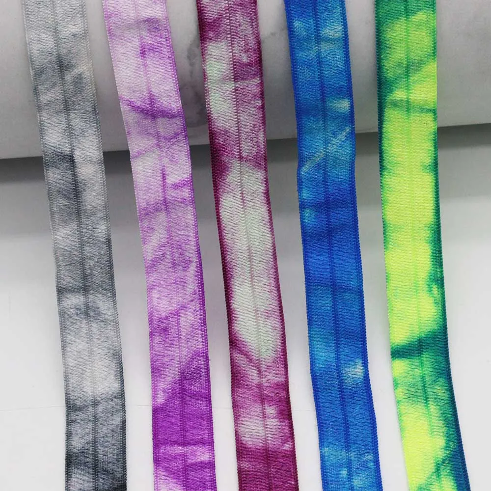 

5/8" 15MM Tie Dye Fold Over Elastic FOE Ribbon For Ponytail Hair Tie Hair Accessories Headwear Sewing OEM