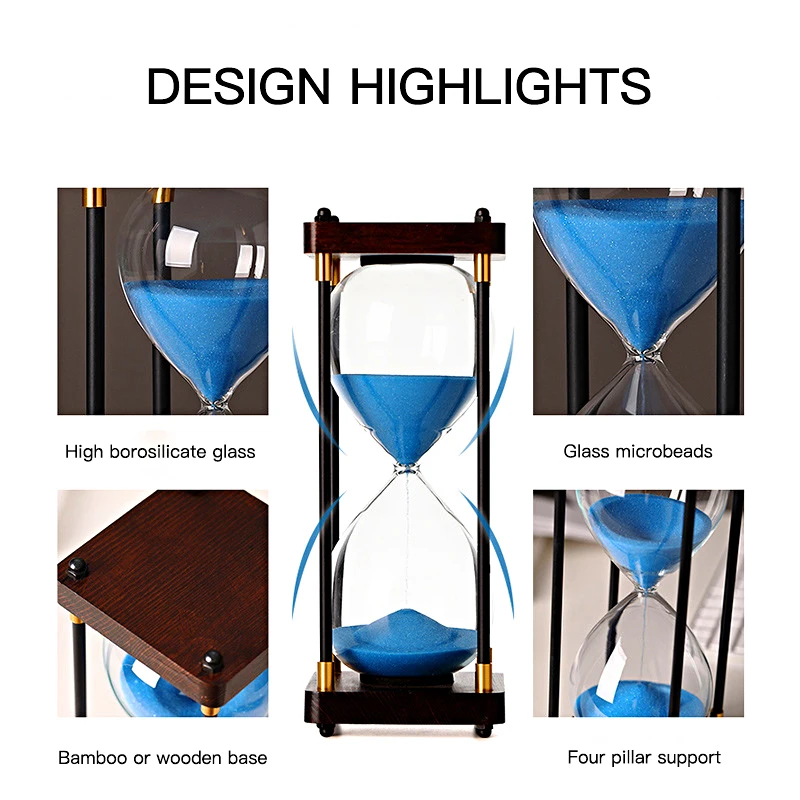 30 Minutes Hourglass Timer Vintage Wooden Frame Four Pillar Hourglass Study Living Room Decoration Decompression Sand Clock