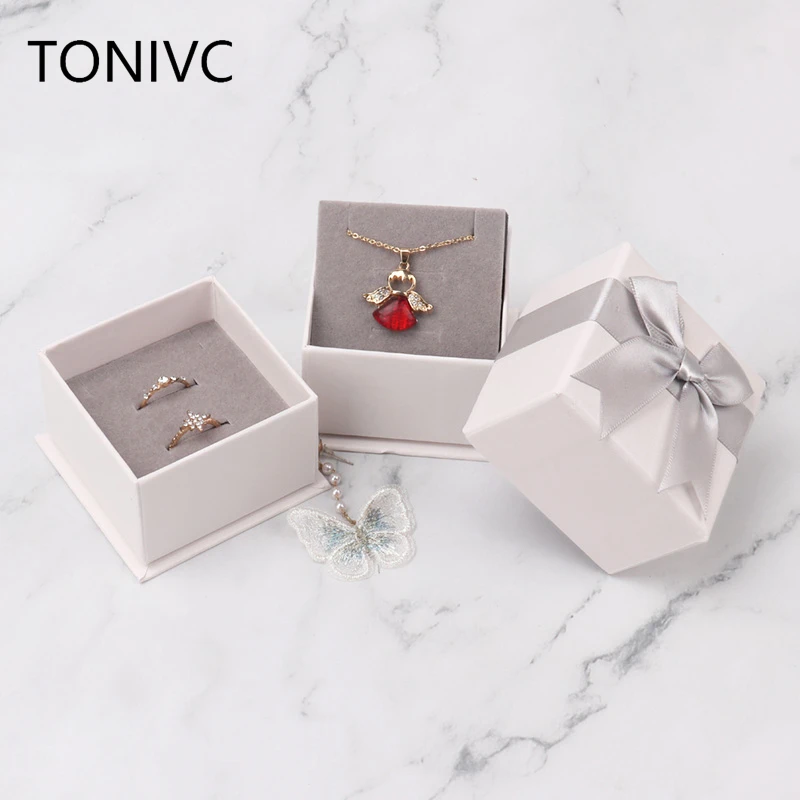 

TONVIC High Quality Necklace Ring Box With Sponge Paper Jewellry Box Packaging Container 7*7*4.5cm