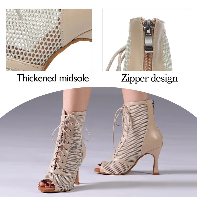 DKZSYIM Latin Dance Boots Women Ballroom Dance Shoes Ladies Girls Soft Soles Tango/Salsa Dance Shoes Customizable Heel 5cm-8.5cm 3