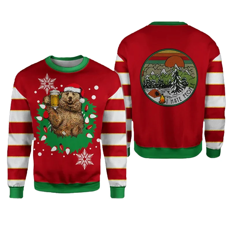 Animal Bear Christmas Pattern Sweatshirt 3d Printed Sweatshirts for Men and Women Pullovers Harajuku Unisex Tops