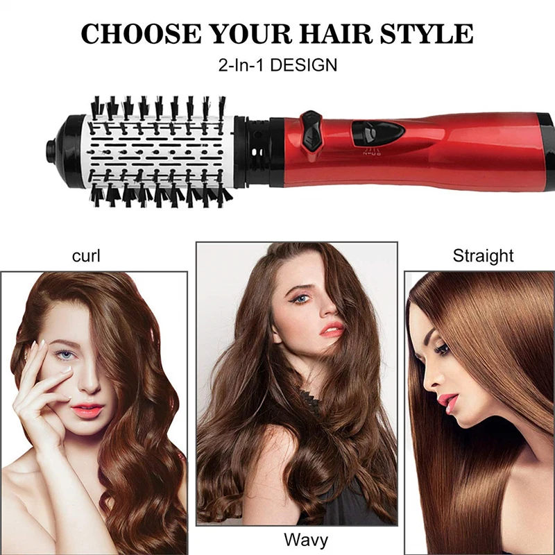 2 in 1 Rotating Electric Hair Straightener Brush Hair Curler Dryer Brush Hot Air Comb Negative Ion Styler Comb