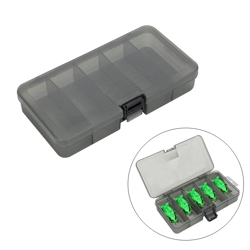 

5 Compartments Black Visible Fishing Lure Box Fishing Lure Bait Hooks Storage Case Fishing Tools