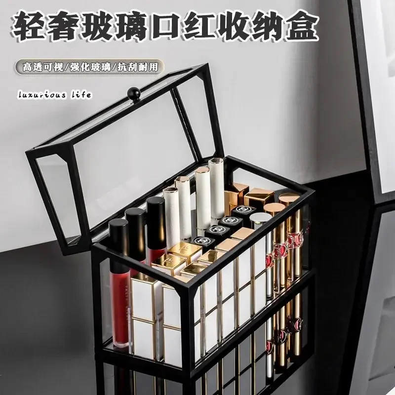 

Removable Display Beauty With Dustproof Dividers Organizer Storage Lipstick Case Glass Luxury Holder Slots Makeup Box 15/24