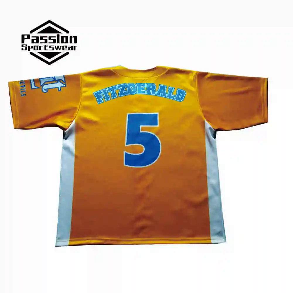 5 PCS Sublimated Team Name Number Printing Sports Uniform Women Men Baseball Jerseys Yellow Personalized Player Name