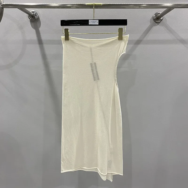 

High Street Women's T-shirt Sleeveless Rick Cotton Tees Streetwear Black Solid Single Shoulder Owens Women Tee