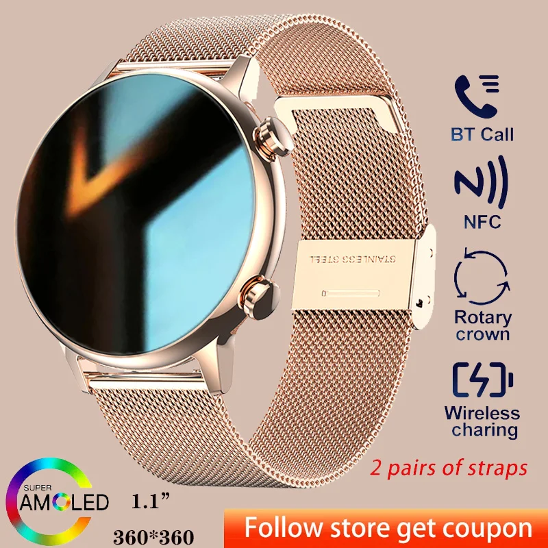 

2023 New AMOLED Ladies Smartwatch Bluetooth Talk NFC Heart Rate Blood Oxygen IP68 Waterproof smartwatch for men for Android IOS