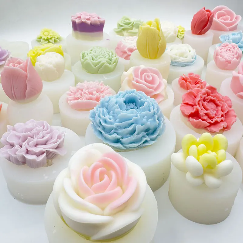 Romantic Rose Flower Candle Making Tool Tulip Resin DIY Soap Silicone Mold Lotus Chocolate Peony Cake Decor Valentine's Day Gift